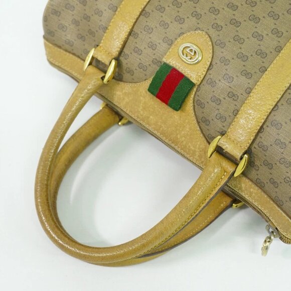 GUCCI Sherry Micro GG PVC Mini Boston Handbag Brown Gold - Picture 8 of 10